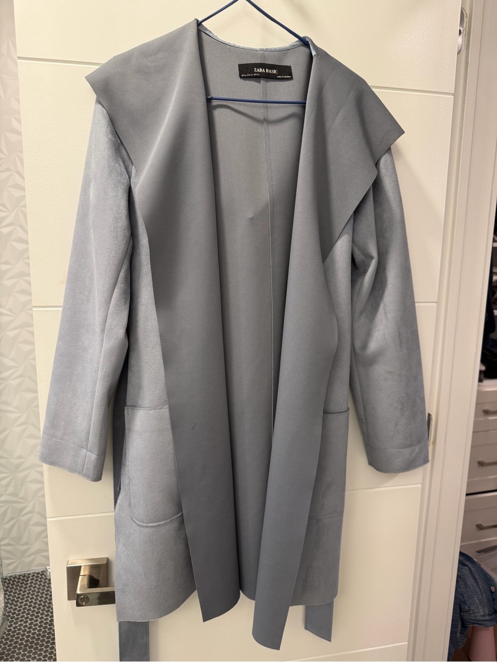 Zara Light Grey Draped Open Front Trench Coat